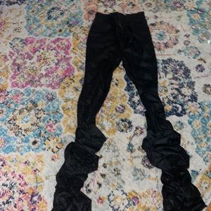 Leather stacked ruffle bottom jeans